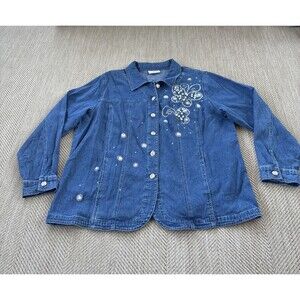 Quacker Factory Sparkle & Shine Motif Jeanne Jacket Size Denim L/XL Measurements